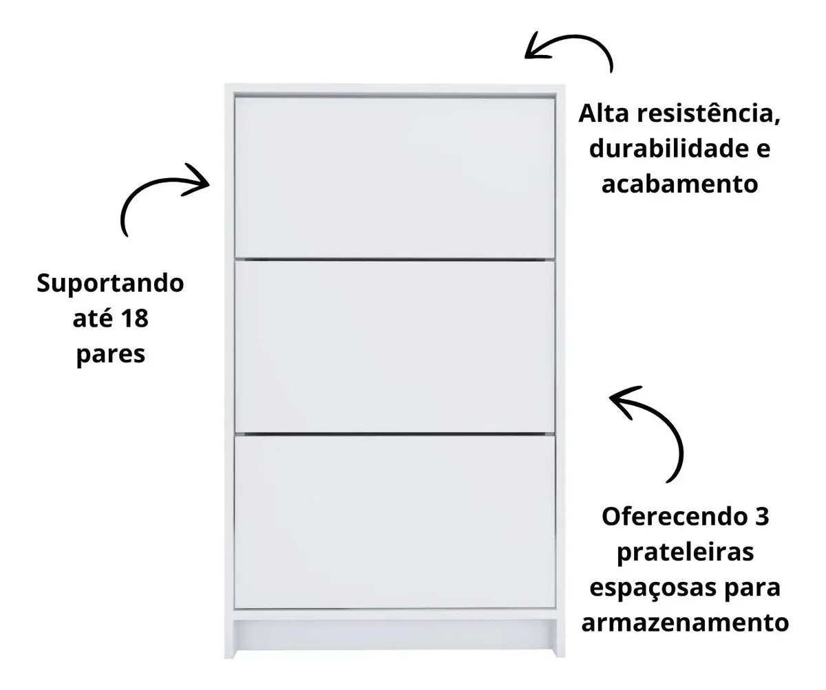 Sapateira 3 Portas Basculantes Compacta 65cm 