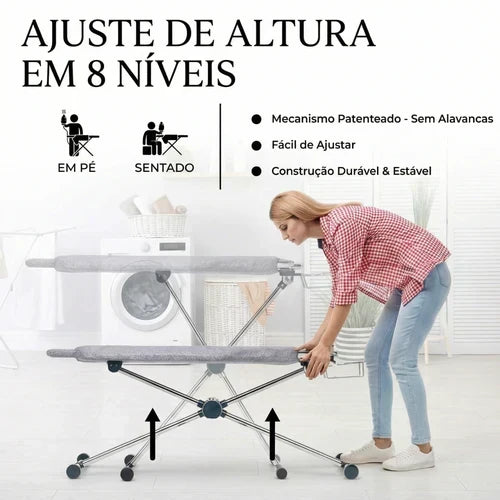 Tábua de Passar Roupas 360° Giratória Face Dupla 8 Níveis de Altura