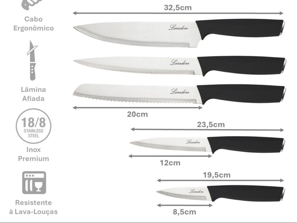 Kit 5 Facas Profissionais de Cozinha com Suporte 