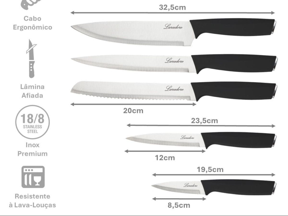 Kit 5 Facas Profissionais de Cozinha com Suporte 